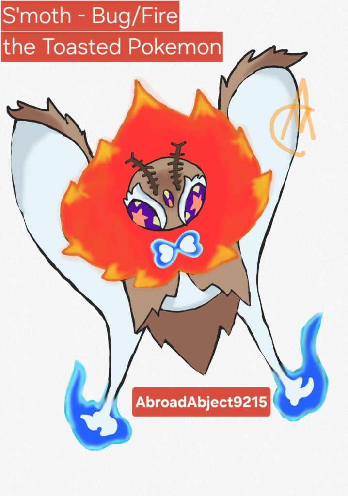 OC: A new Frosmoth evolution I came up after brainstormimg ideas: S'moth, the Toasted Pokemon!