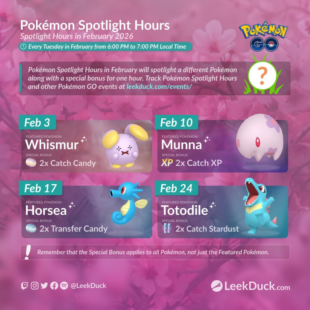 February Pokémon Spotlight Hours (LeekDuck)