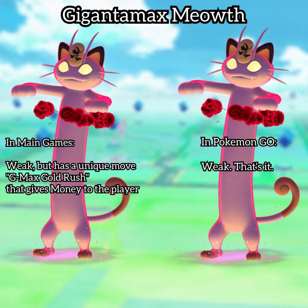 Would've been neat if they gave GMax Meowth at least SOME special feature, if not an alternative method for collecting Gym Coins by using it in Max Battles 🥲