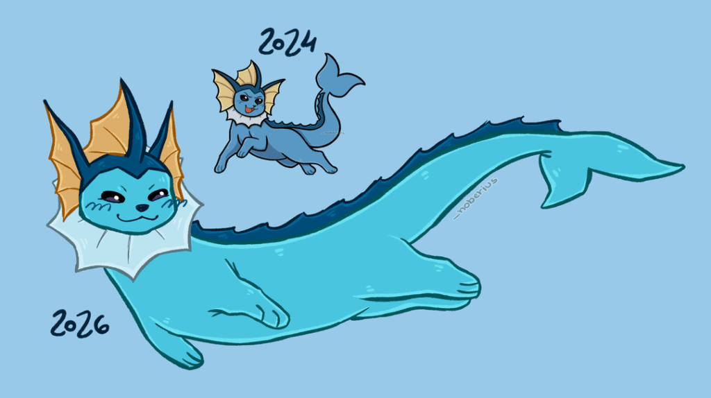 [OC] vaporeon after two years! I had so much fun drawing them that I made a whole sketchpage too!