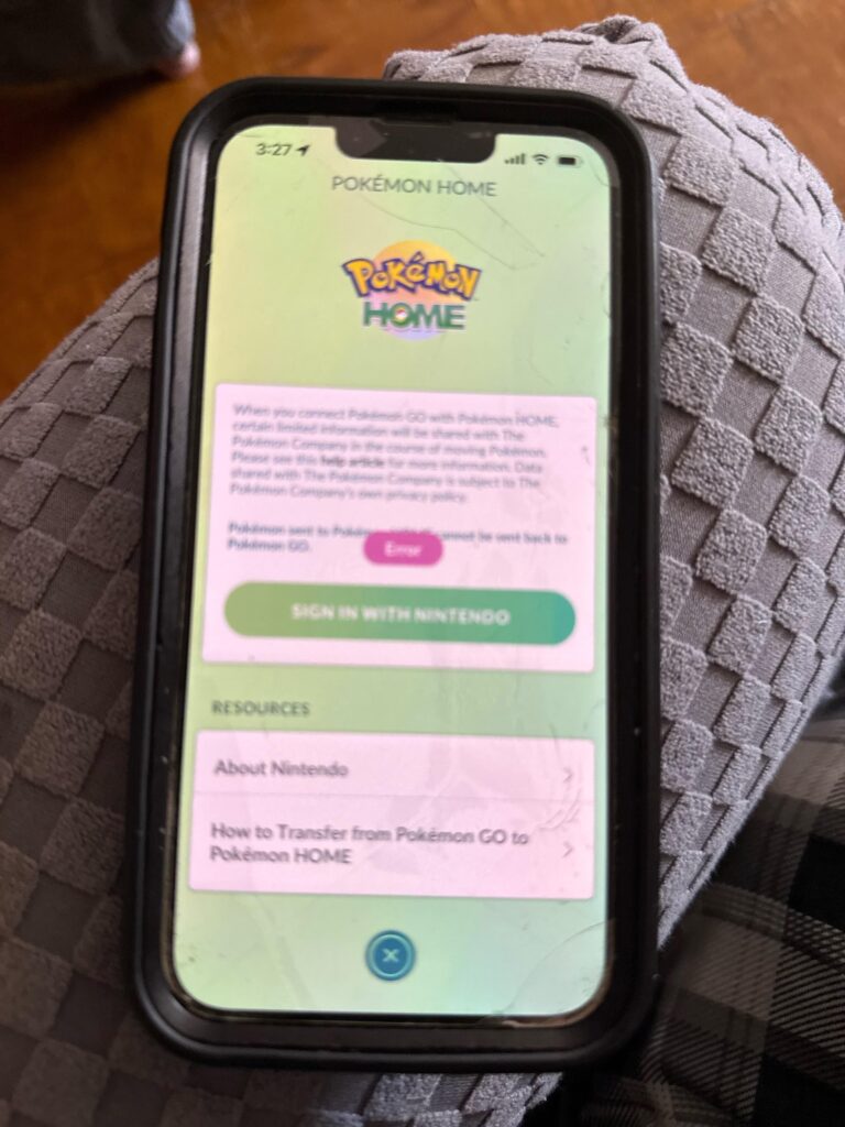 Error trying to sign into pokemon home with the go app.