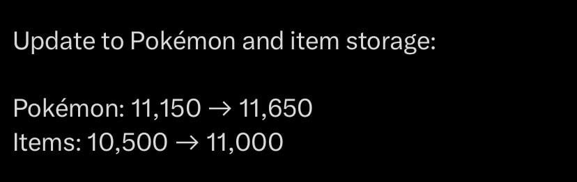 Update to Pokémon and item storage