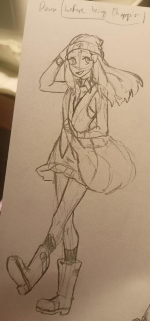 Evolution of Dawn: from hopeful trainer to champion to unfortunate soul kidnapped by Archeus to be sent to the past (art by me)