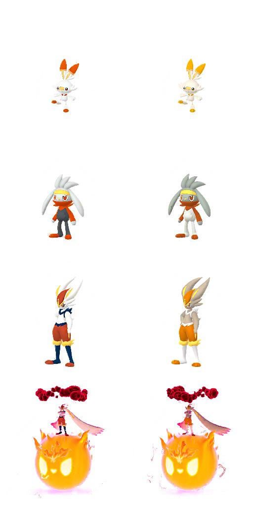 Shiny Scorbunny Family Comparison