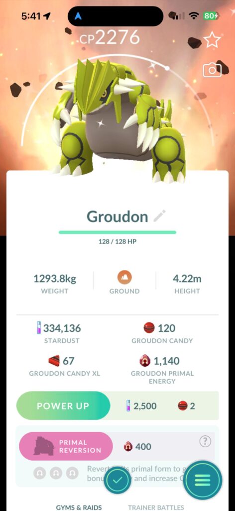 My last remote raid pass, my 22nd groudon raid. Thank you poke Jesus.