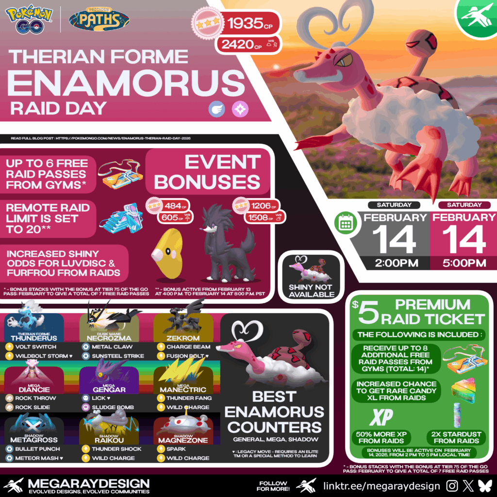 Pokémon GO - Therian Forme Enamorus Raid Day Graphic created by MegaRayDesign! ✨