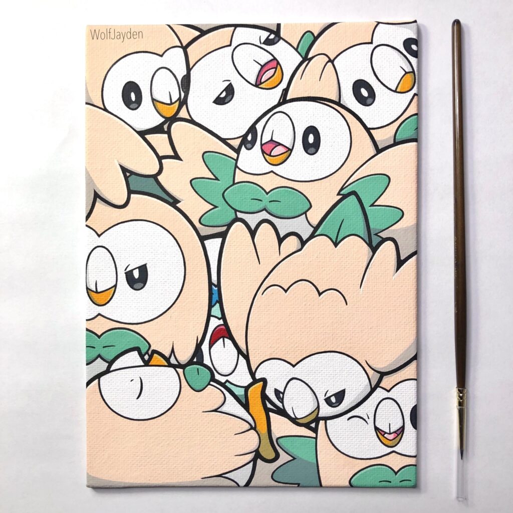 A painting I did of a bunch of Rowlet [OC]