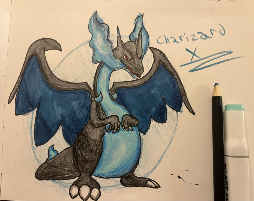 Charizard X with Alcohol Markers + Colored Pencils (OC)