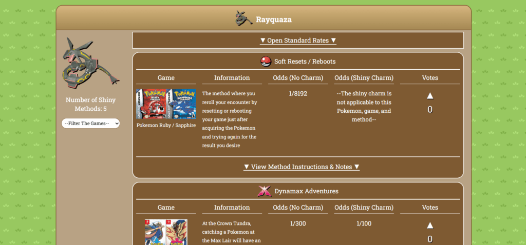 Hi Reddit, I Made A Webpage Where You Can View and Vote On Methods To Shiny Hunt Pokemon! (OC)