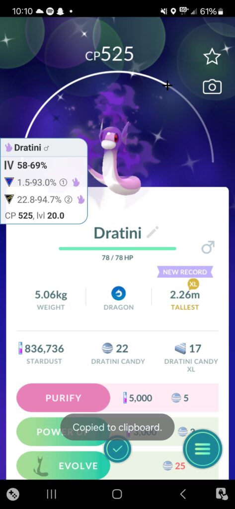 Finally! Been hunting Shadow Shiny Dratini