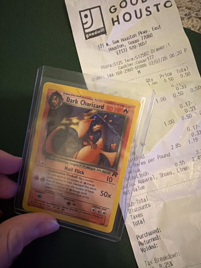 Found a holo dark charizard at the goodwill bins only paid around $0.10