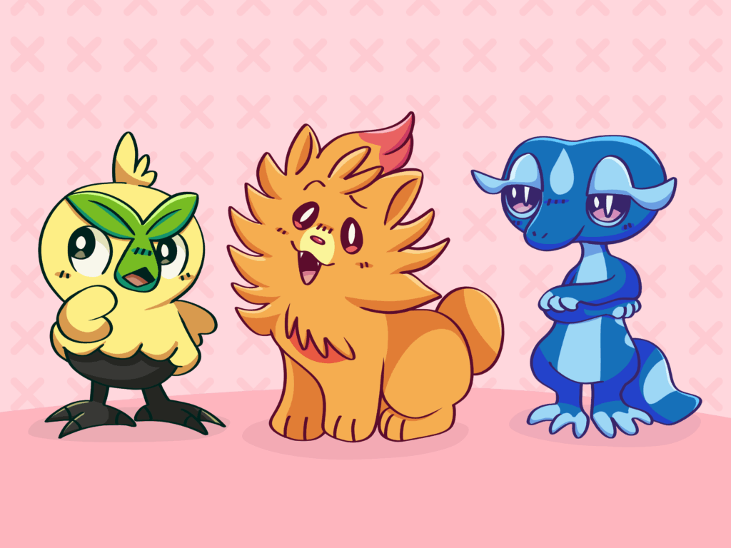 drew the new starters for Pokemon Day!! <3 (OC)