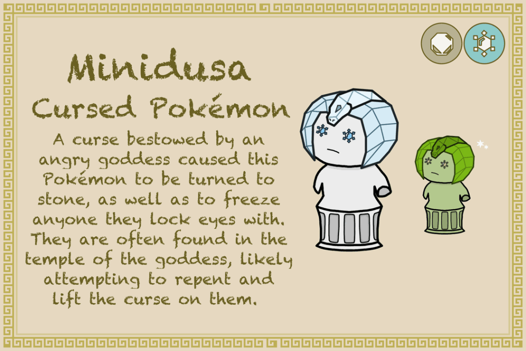 The first stage of a Medusa-themed Fakemon I've been meaning to make for a while now.