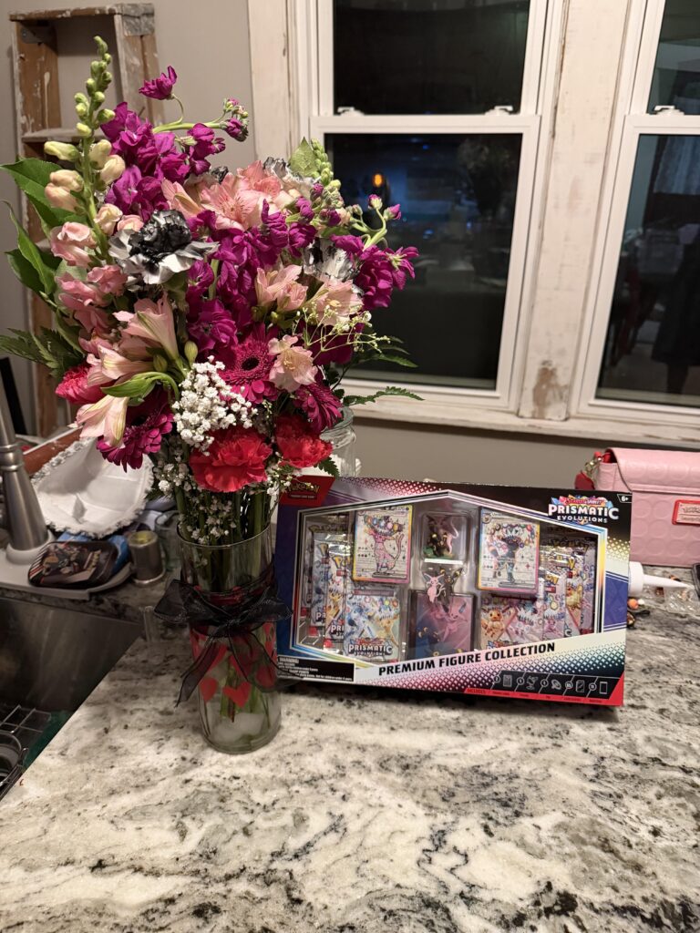 My boyfriend asked the florist to match the Umbreon and Espeon!