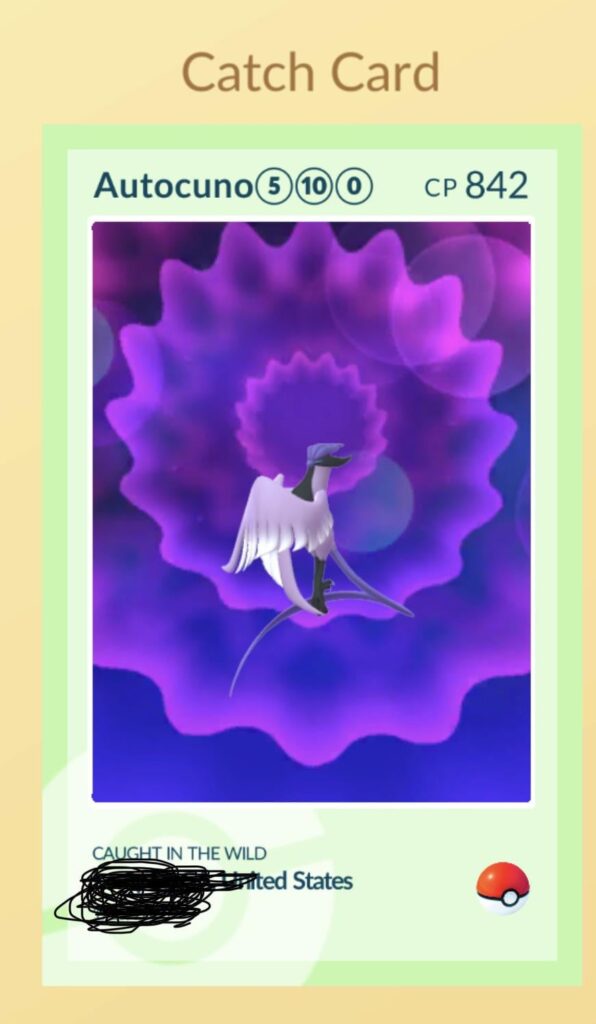 Articuno caught with Auto-catcher, anyone know the odds?