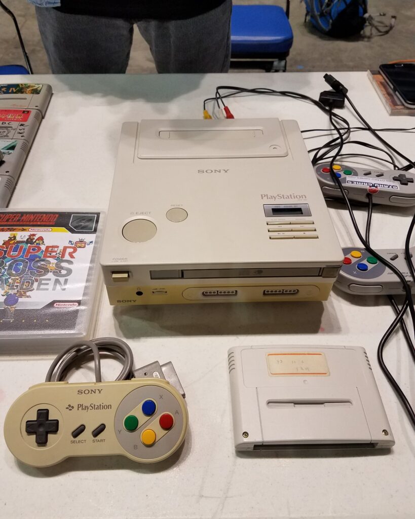This is the last remaining Nintendo Playstation Prototype. It features a working SNES cartridge slot and CD-ROM drive. Taken last year at MO Game Con 2017.