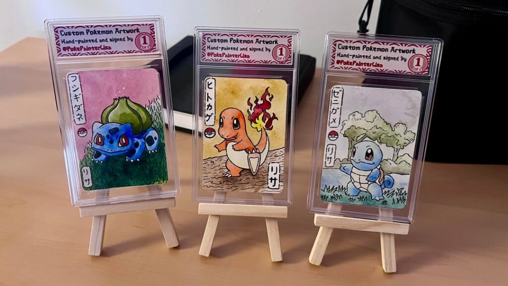 [OC] I painted some Pokemon cards in watercolour! ❤️