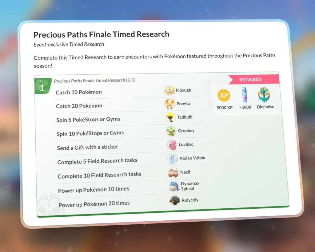 Precious Paths Finale Timed Research (LeekDuck)