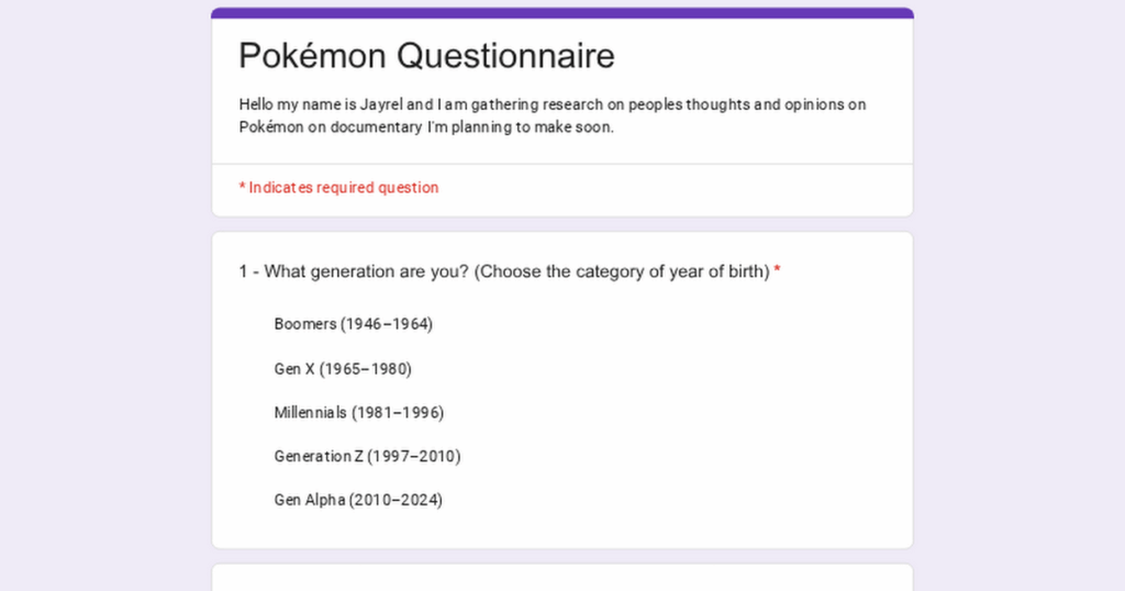 Can you guys complete this pokemon questionnaire for me?
