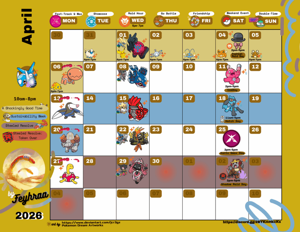 Pogo Calendar April 2026 (Swipe for Sunday)