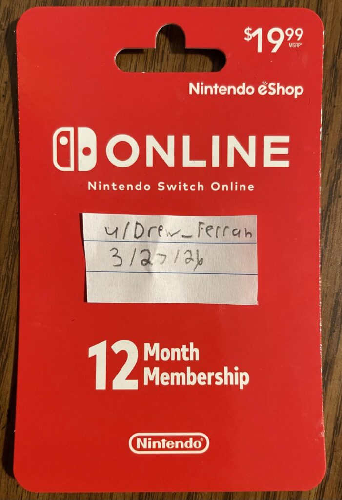 Nintendo Switch Online Code (12 months; 1 year) Giveaway.