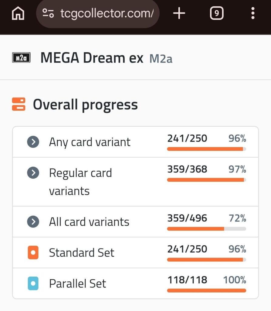Update on my Mega Dream master set journey - 9 cards away!