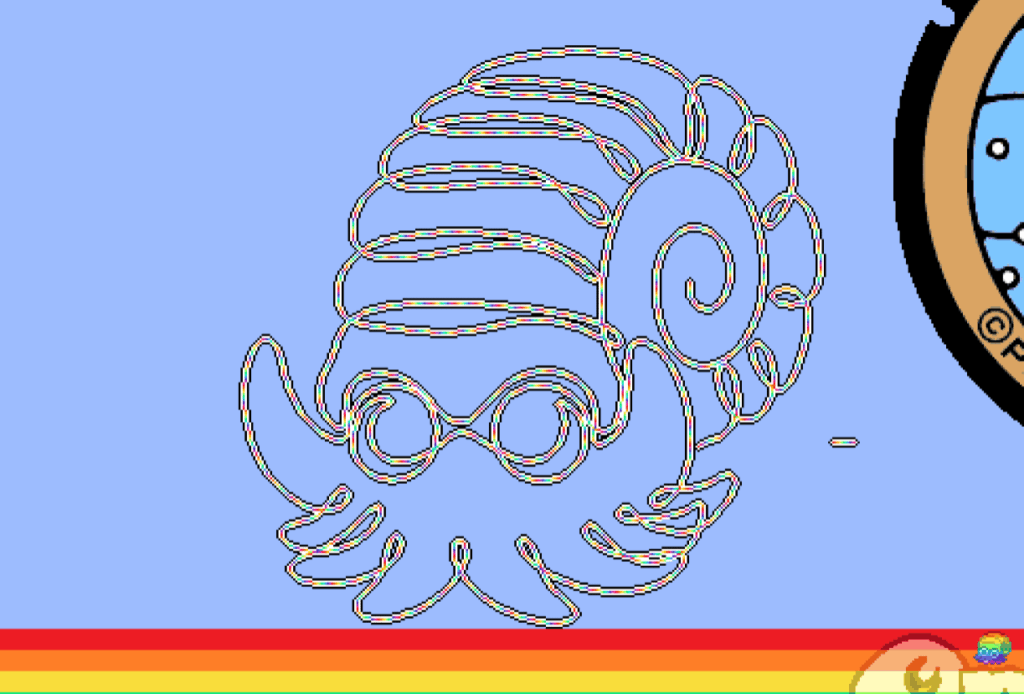 [OC] Challenged myself to create an omanyte out of a single continuous rainbow line and paint it with pixels