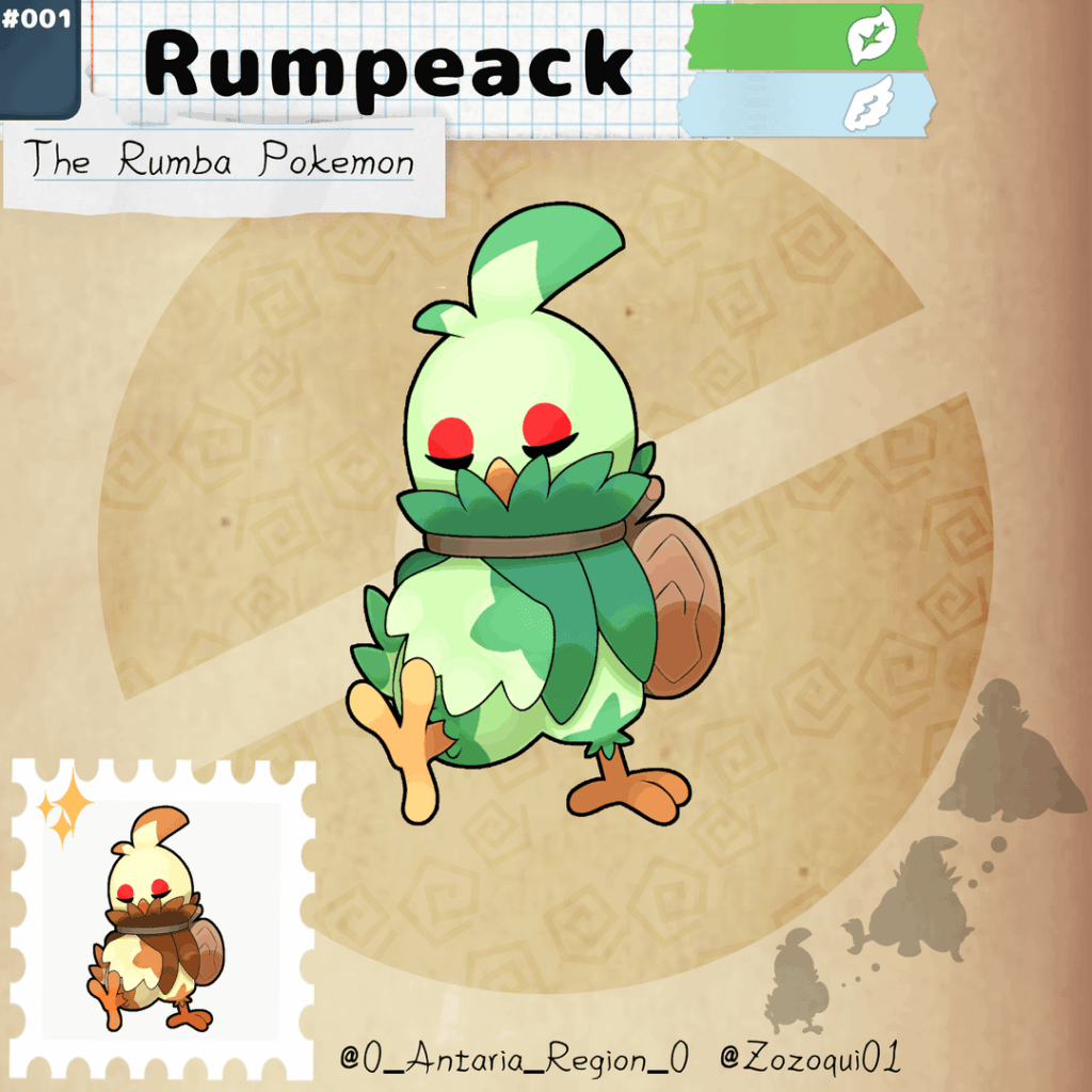 Meet the Antaria Region Grass-type starter! Rumpeack and its evolutions! Will you choose him?