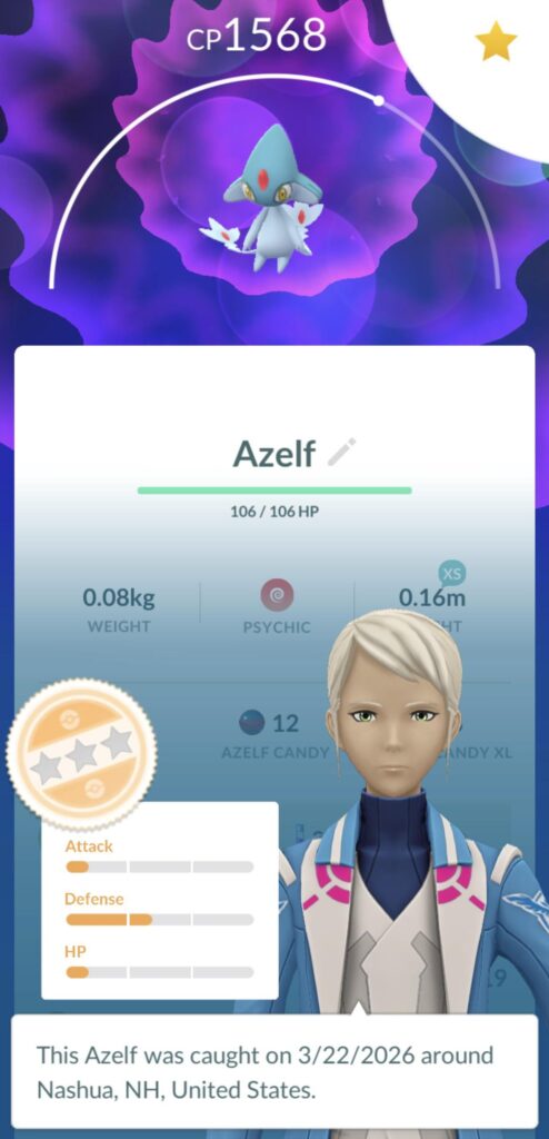 Went out to do a Zamazenta raid and my bf saw Azelf nearby