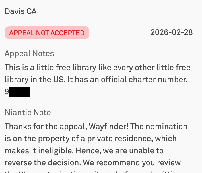 Found the Wayfarer reviewer that doesn't know how Little Free Libraries work