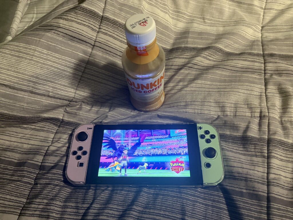 Nothing beats a nice morning with iced coffee and playing Pokemon Shield!