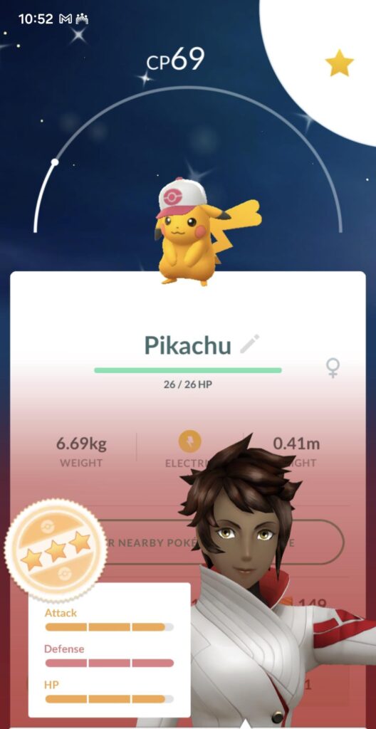 Caught near-shundo Pikachu @ 69 CP and 6.69kg weight