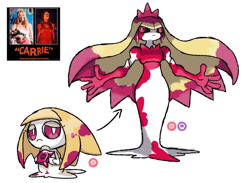 Fakemon based on the horror movie "Carrie" (by @kiryusart)