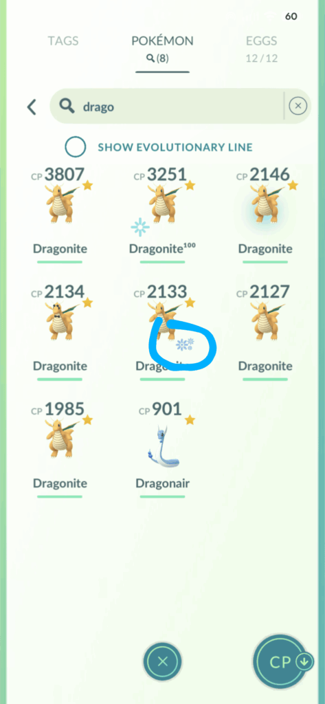 Snowflake symbol on Dragonite