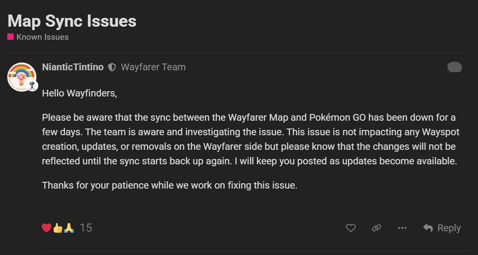 Map Sync Issues: Wayfarer-PGO Sync March 2026