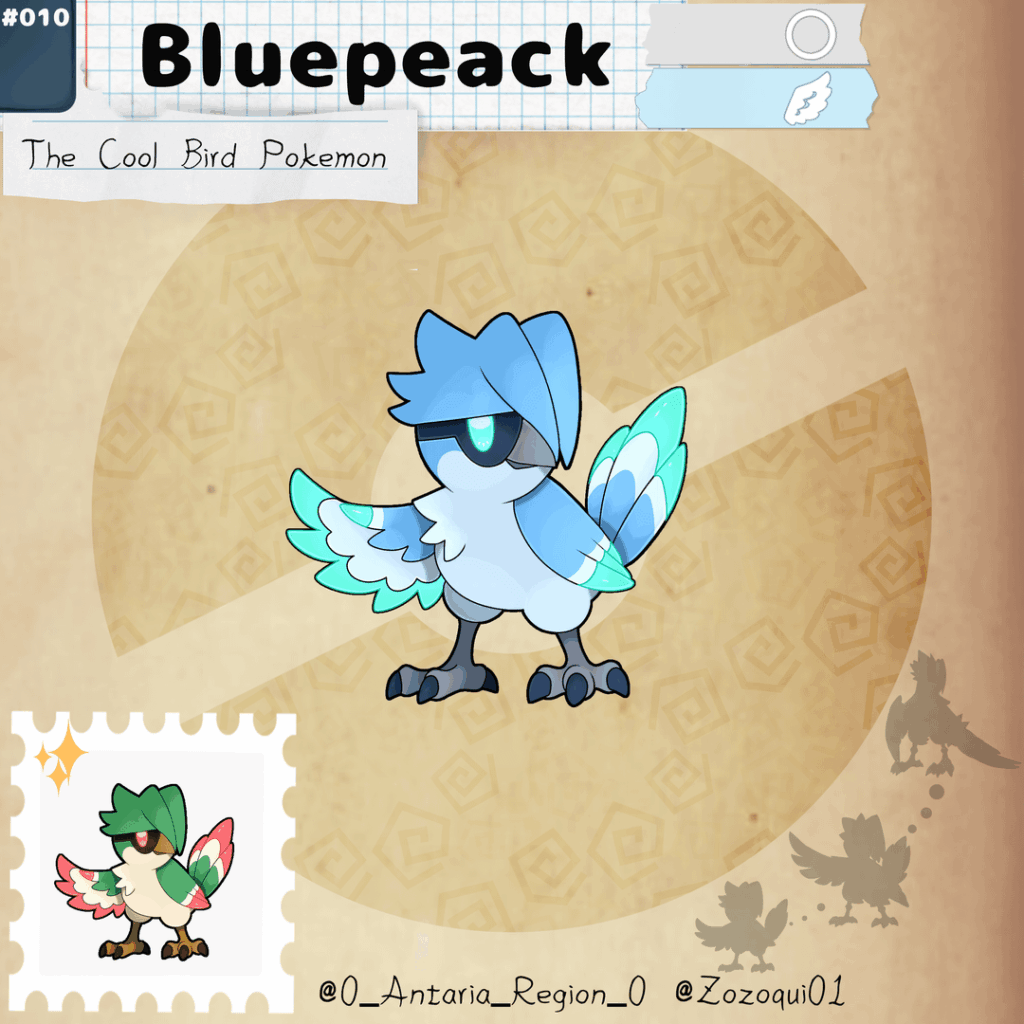 Starting your Journey through the Antaria Region, you'll see very often a little fella, meet Bluepeack and it's evolutions!