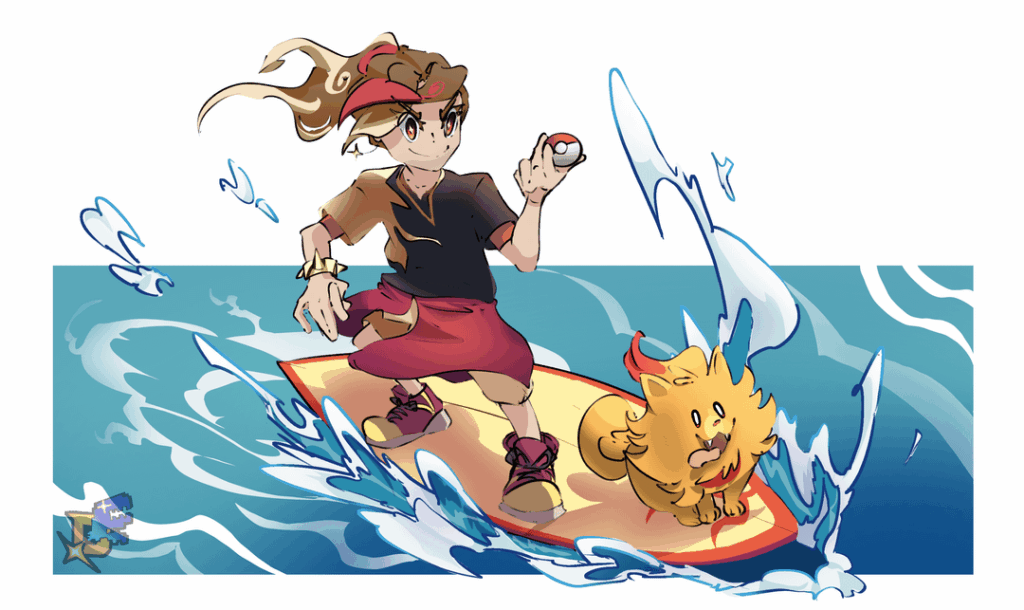 [OC] surfing with new starter Pokémon