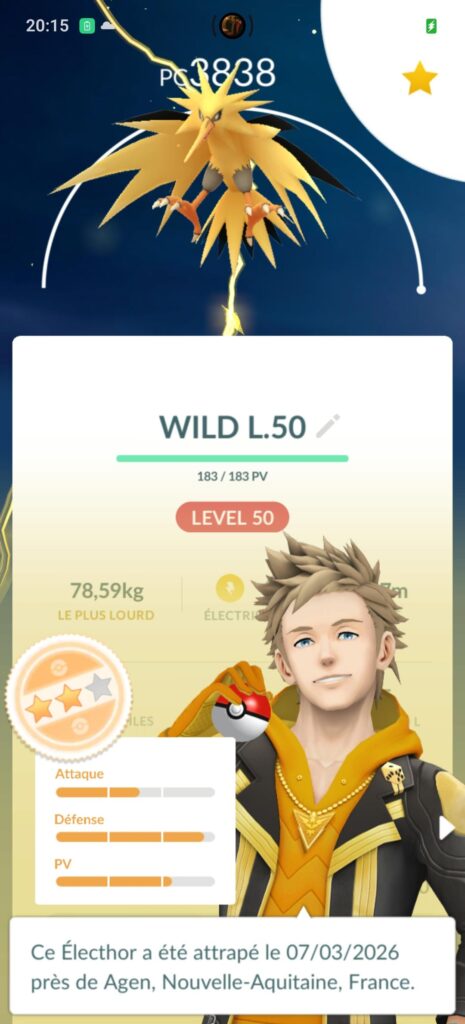 Level 50 Zapdos in the wild