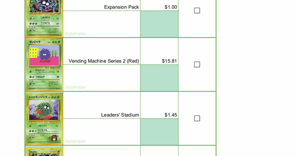 Complied Tangela Master Set List Created By Me!! (English & Japanese)