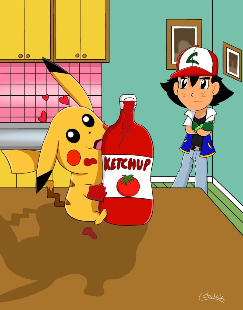 Pikachu loves ketchup (art by myself)