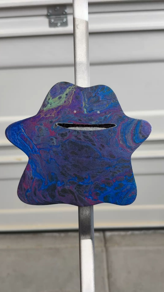 Started arting again after a long hiatus and I always like making Pokemon cause they’re cute… tried an acrylic pour with a bunch of different colors on ditto to show off his changeling status…