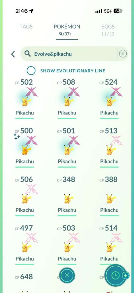 Gigantamax pikachu is under “evolve” search