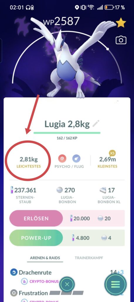 Glitched Lugia weight? Only 2,8kg