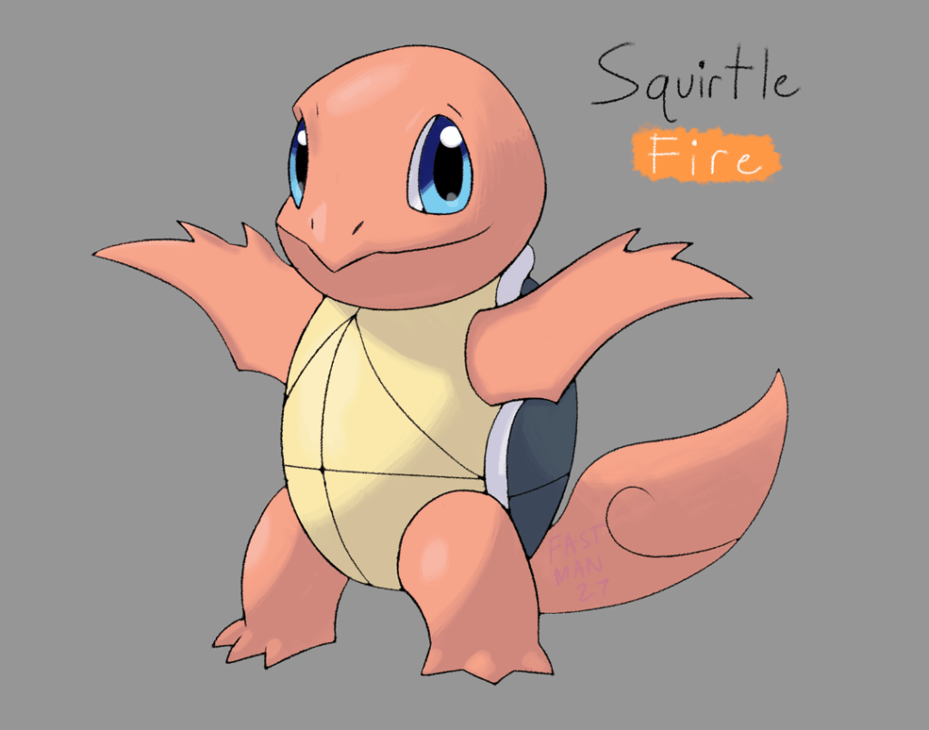 Fire-type Squirtle line based on jet engines, as well as Gamera the giant monster