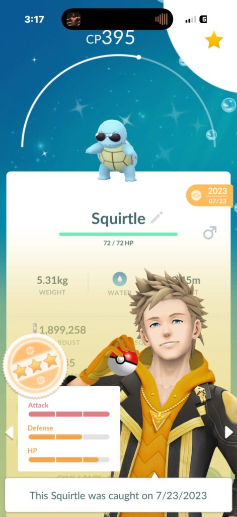 Got this shiny sunglasses Squirtle with less than 10 min left of the com day I. 2023. It’s also my only one in my acc.