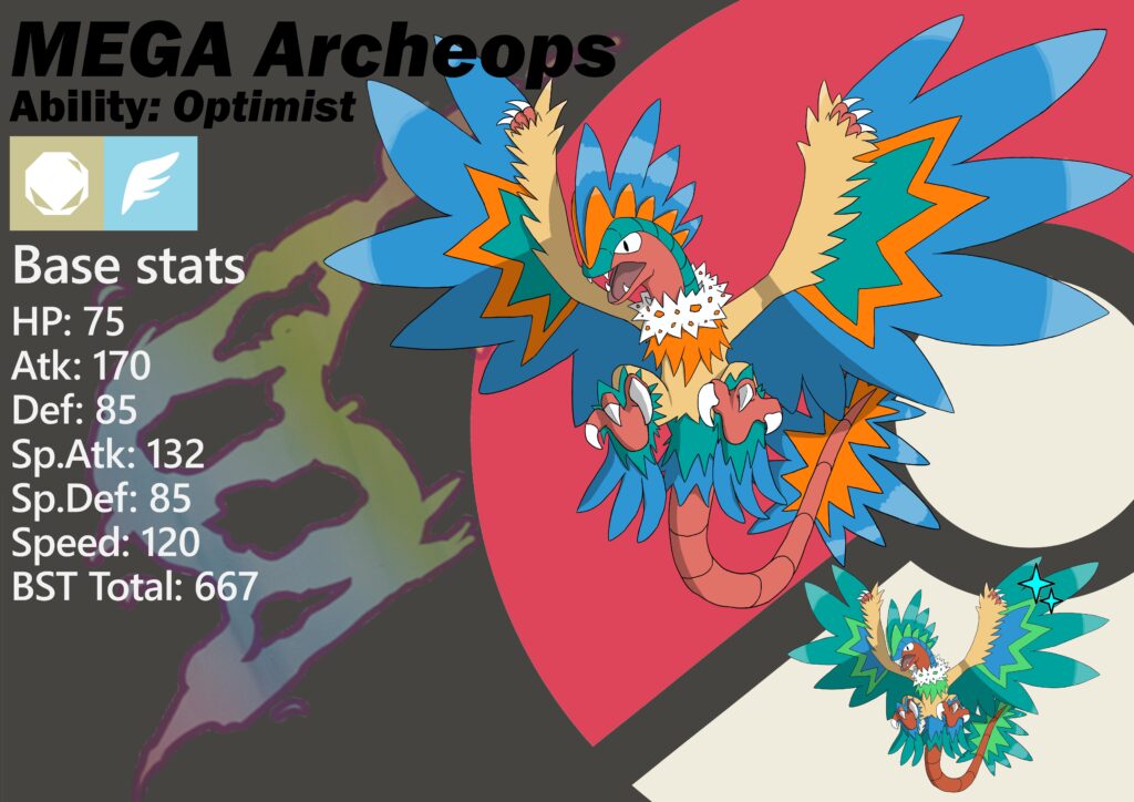 Designed a mega for my favorite fossil Pokemon. He's an optimist now :)