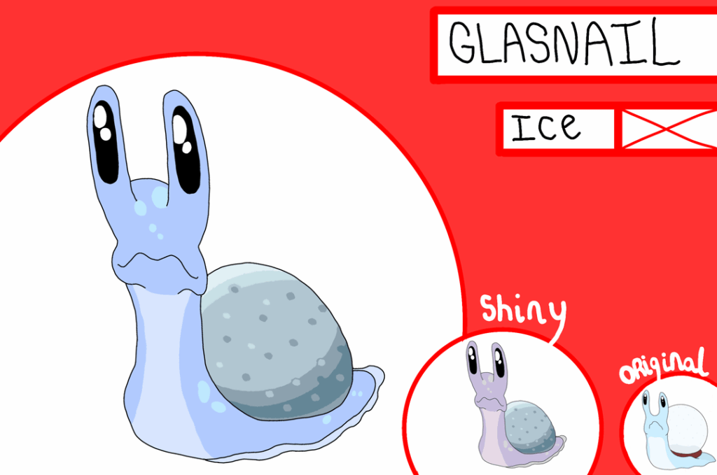 The Pokemon that once had an impossible-to-know evolution style: now, they're standing proud (or pained) to be their true self. Meet Glasnail, and their split evolutions, Gastroproud and Molluskulk!