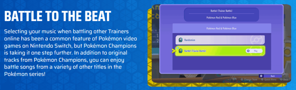 Being able to choose your battle music is a great addition for Champions, especially if they give us most (if not all) battle songs from all the generations!