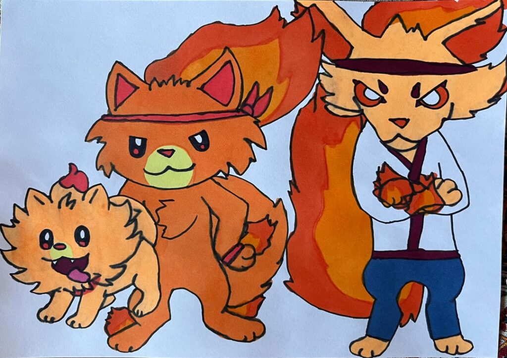 (OC) My younger sister’s Pombon evolution line