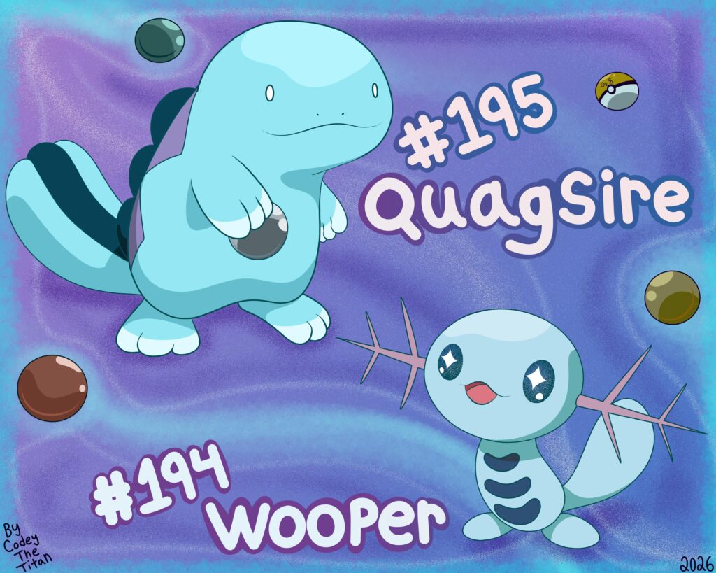 [OC] Been watching old episodes of Pokemon and felt like drawing these Silly Goobers. Here’s Wooper and Quagsire in my art style.